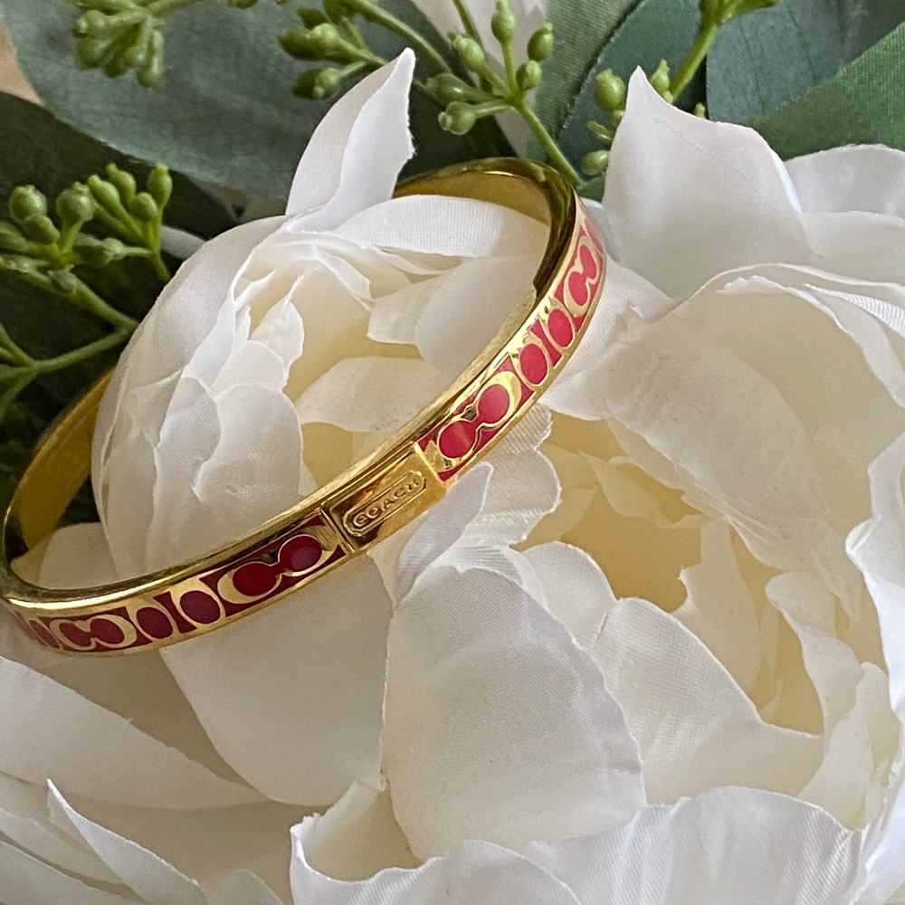 Coach Red & Gold Logo Bangle Bracelet